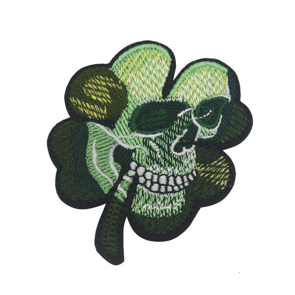 'Clover Leaf Skull | Green' Embroidered Velcro Patch