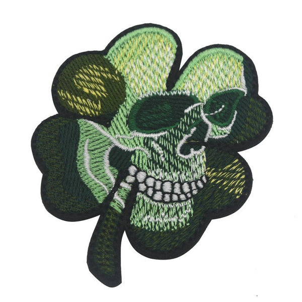 'Clover Leaf Skull | Green' Embroidered Velcro Patch