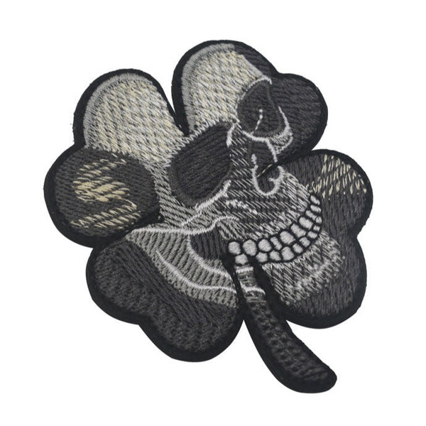 'Clover Leaf Skull | Black ' Embroidered Velcro Patch