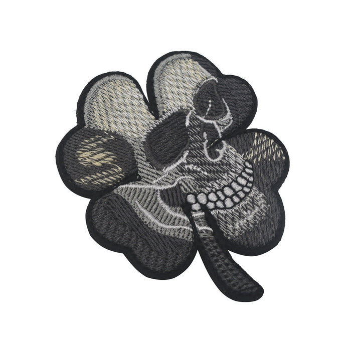 'Clover Leaf Skull | Black ' Embroidered Velcro Patch