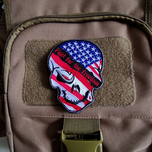 American Flag Skull 'Fight For The Freedom' Embroidered Velcro Patch