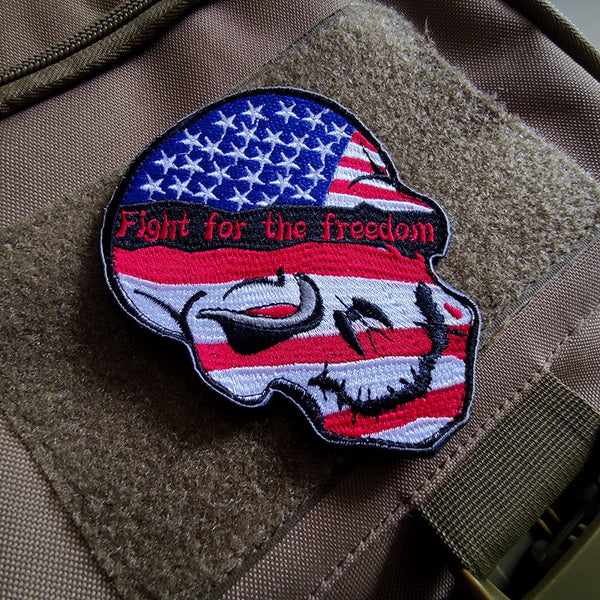 American Flag Skull 'Fight For The Freedom' Embroidered Velcro Patch