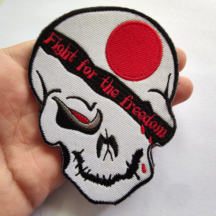 Japan Flag Skull 'Fight For The Freedom' Embroidered Velcro Patch
