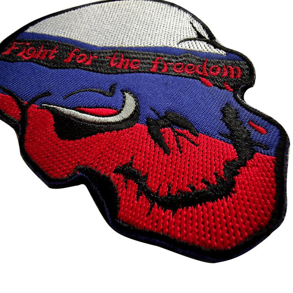 Russia Flag Skull 'Fight For The Freedom' Embroidered Velcro Patch