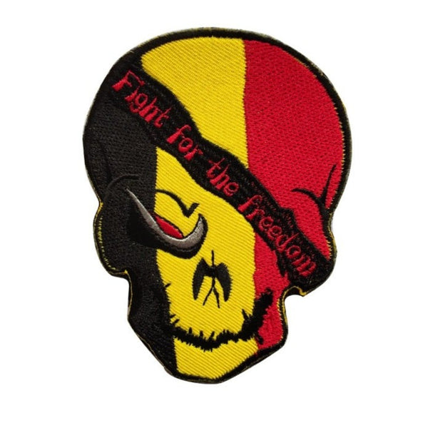 Belgium Flag Skull 'Fight For The Freedom' Embroidered Velcro Patch