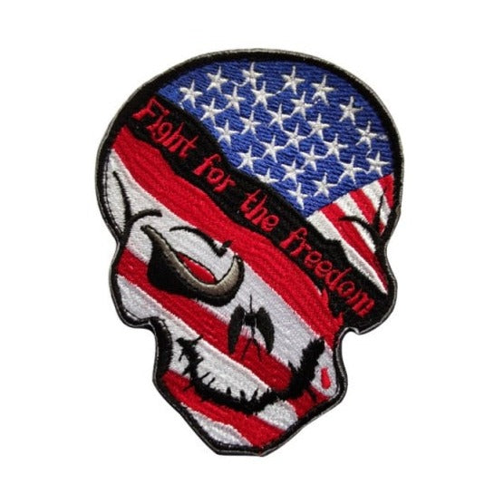 American Flag Skull 'Fight For The Freedom' Embroidered Velcro Patch