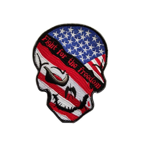 American Flag Skull 'Fight For The Freedom' Embroidered Velcro Patch