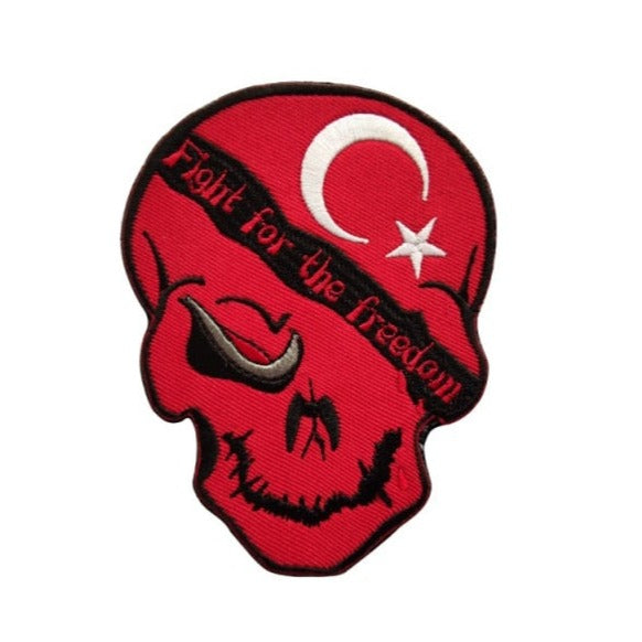 Turkey Flag Skull 'Fight For The Freedom' Embroidered Velcro Patch