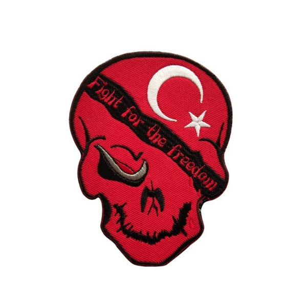 Turkey Flag Skull 'Fight For The Freedom' Embroidered Velcro Patch