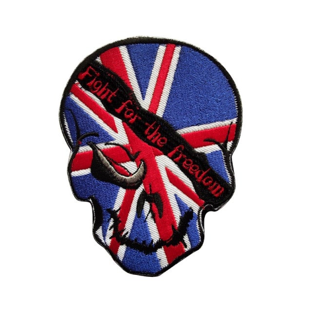 United Kingdom Flag Skull 'Fight For The Freedom' Embroidered Velcro Patch