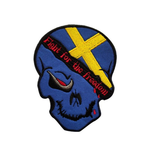 Sweden Flag Skull 'Fight For The Freedom' Embroidered Velcro Patch