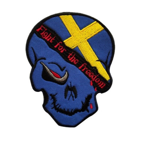 Sweden Flag Skull 'Fight For The Freedom' Embroidered Velcro Patch