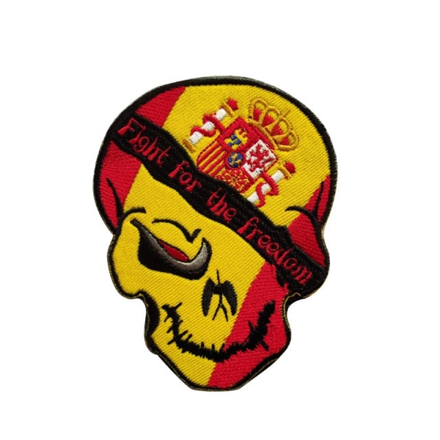 Spain Flag Skull 'Fight For The Freedom' Embroidered Velcro Patch