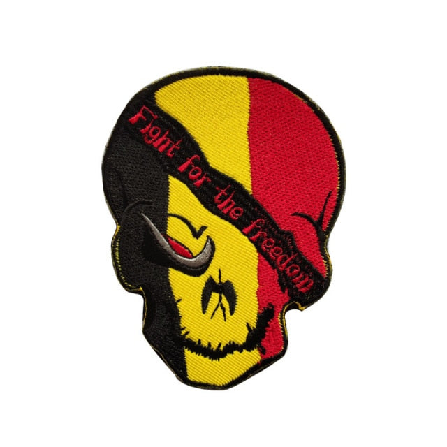 Belgium Flag Skull 'Fight For The Freedom' Embroidered Velcro Patch