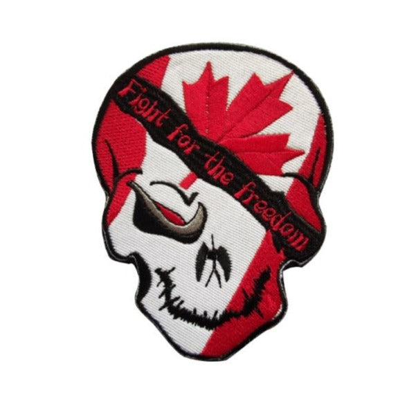 Canada Flag Skull 'Fight For The Freedom' Embroidered Velcro Patch