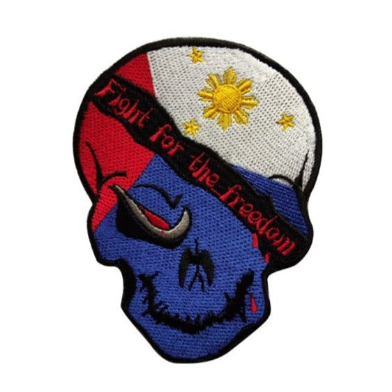 Philippine Flag Skull 'Fight For The Freedom' Embroidered Velcro Patch