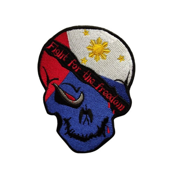 Philippine Flag Skull 'Fight For The Freedom' Embroidered Velcro Patch