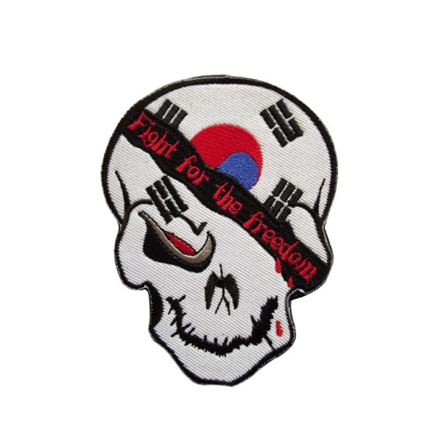 South Korea Flag Skull 'Fight For The Freedom' Embroidered Velcro Patch