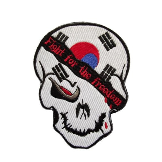 South Korea Flag Skull 'Fight For The Freedom' Embroidered Velcro Patch