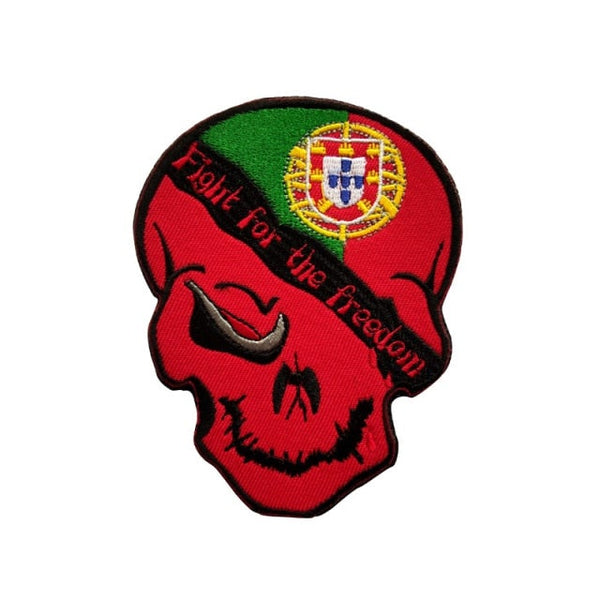 Portugal Flag Skull 'Fight For The Freedom' Embroidered Velcro Patch