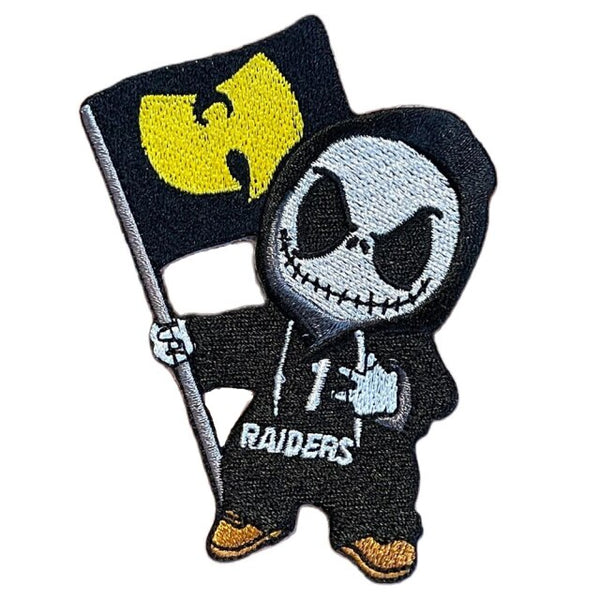 Skull Raider Holding Wu-Tang Flag Embroidered Patch