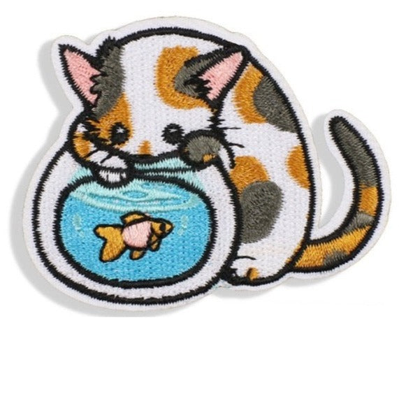 Cute Cat 'Playing with Fish | Aquarium' Embroidered Patch