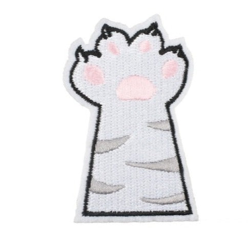 Cute 'Cat Paw | White & Gray' Embroidered Patch