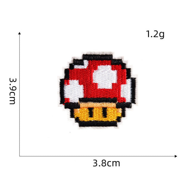 Super Mario Pixel 'Red Mushroom | Set of 2' Embroidered Patch