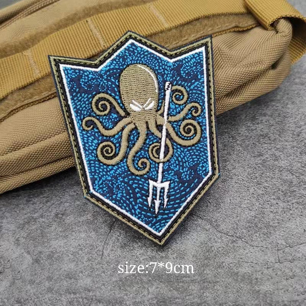 Hachi 'Octopus | Trident | Blue' Embroidered Velcro Patch