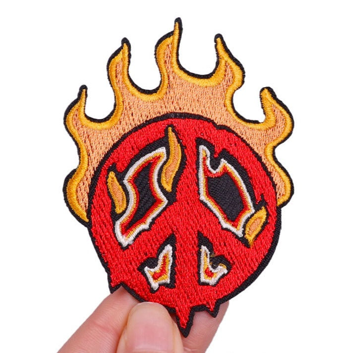 Cool 'Peace Symbol On Fire' Embroidered Patch