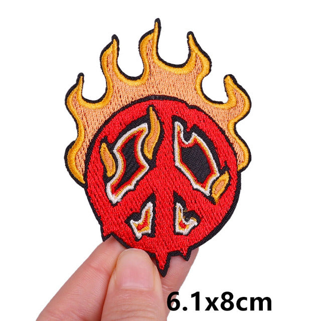 Cool 'Peace Symbol On Fire' Embroidered Patch